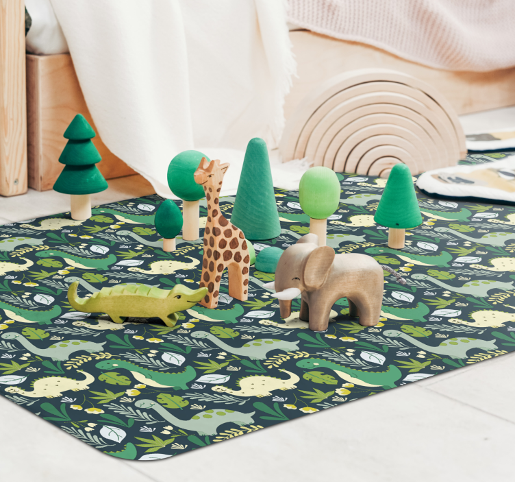 Alfombra vinílica infantil verde de dinosaurios - TenVinilo
