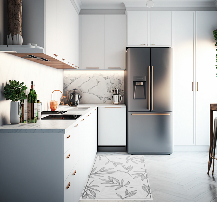 Alfombras vinílica gris patrón de hojas - TenVinilo