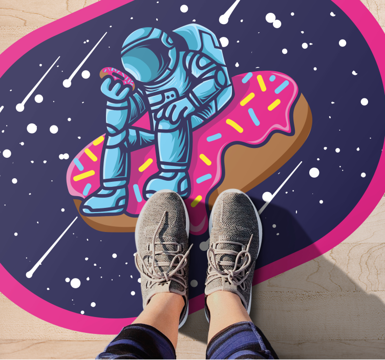 Alfombras vinílicas juvenils astronauta en donut - TenVinilo