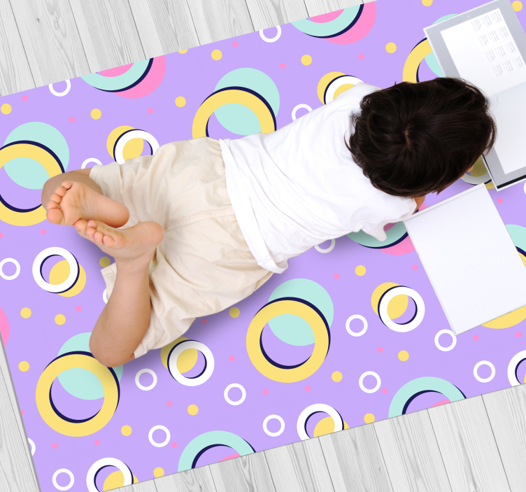 Alfombra vinílica infantil elementos circulares animados - TenVinilo