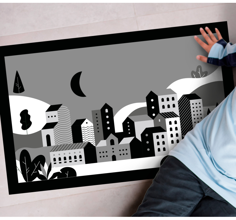 Alfombras vinílicas modernas paisaje urbano blanco y negro - TenVinilo