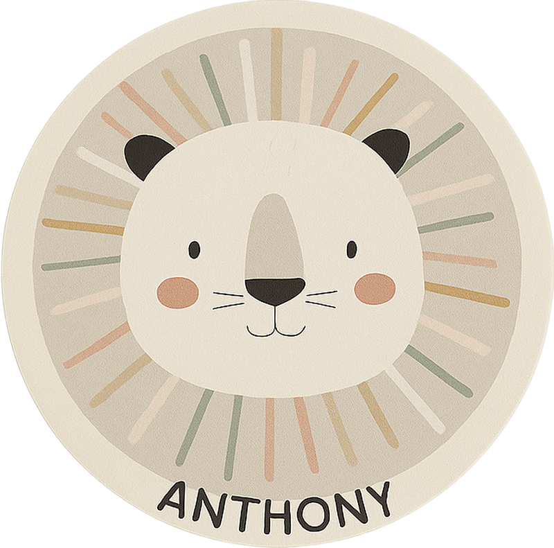 Alfombra vinílica infantil león beige personalizado - TenVinilo