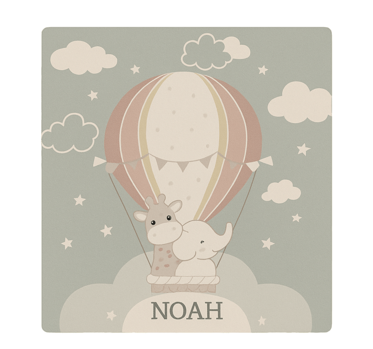 Alfombra vinílica infantil globo aerostático con nombre - TenVinilo