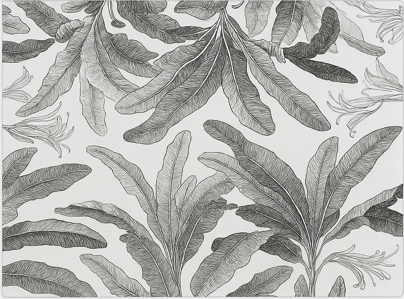 Alfombra vinílica cocina palmas grises elegantes - TenVinilo