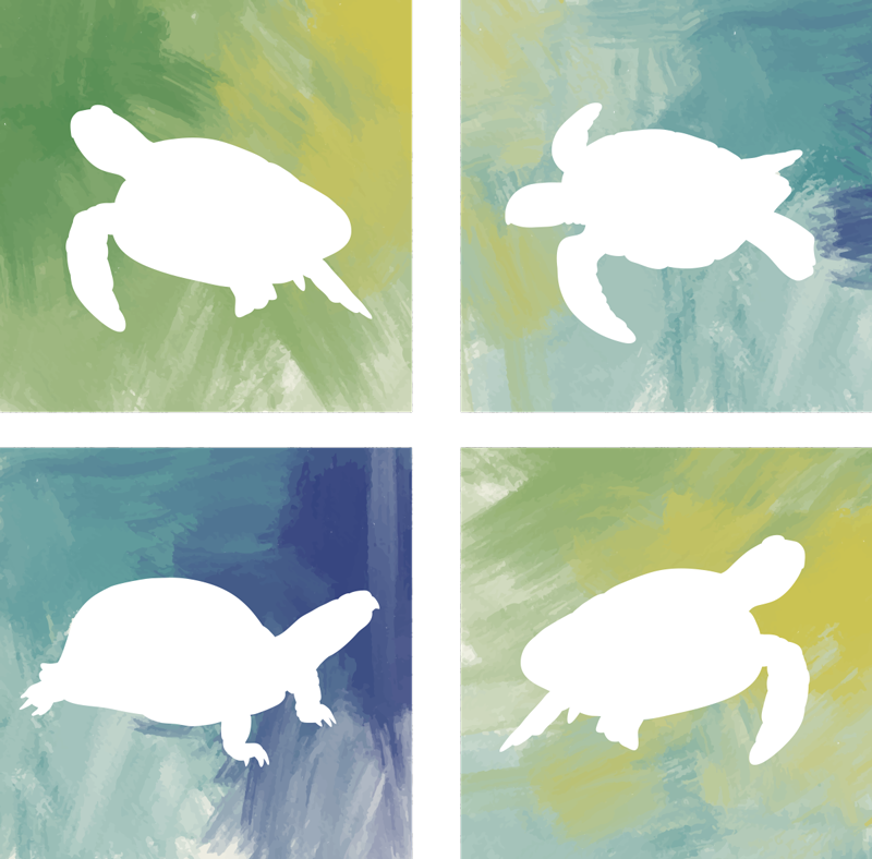 Alfombra vinílica animales baldosas tortuga coloridas - TenVinilo