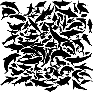 Alfombra vinílica animales marinos negros - TenVinilo