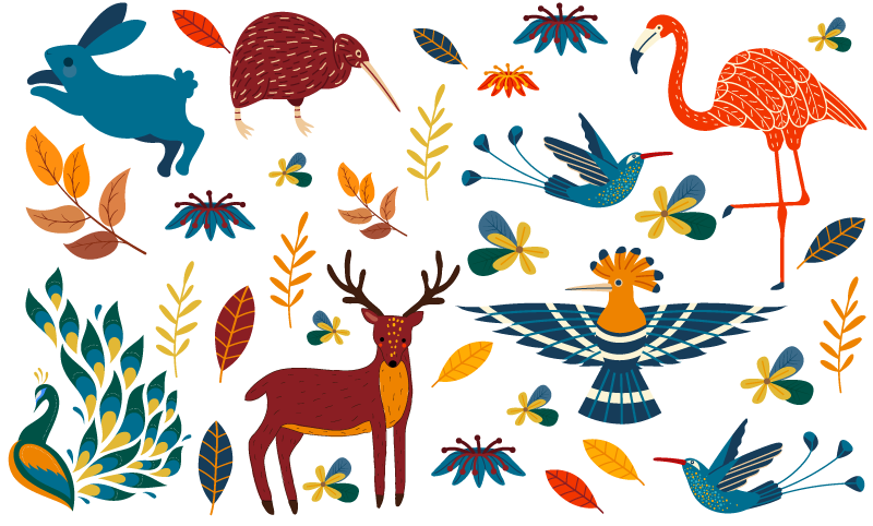 Alfombra vinílica animales estilo tengango plantas - TenVinilo