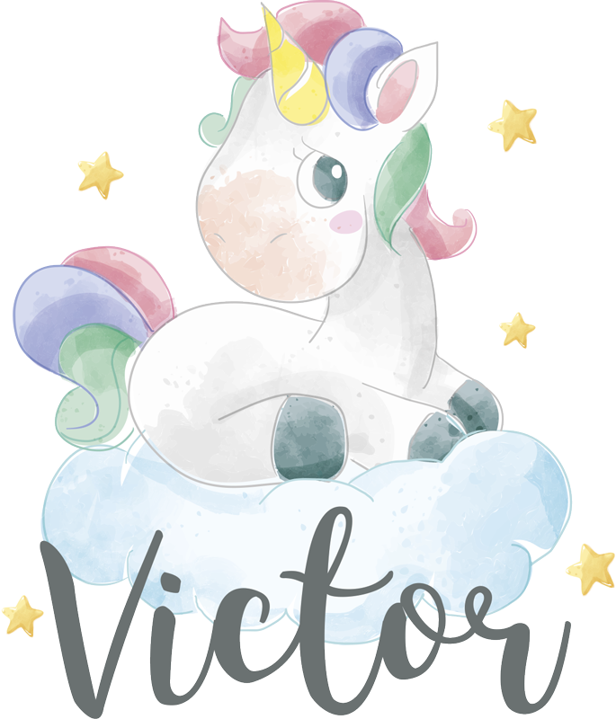 Alfombra vinílica animales unicornio acuarelado con nubes - TenVinilo