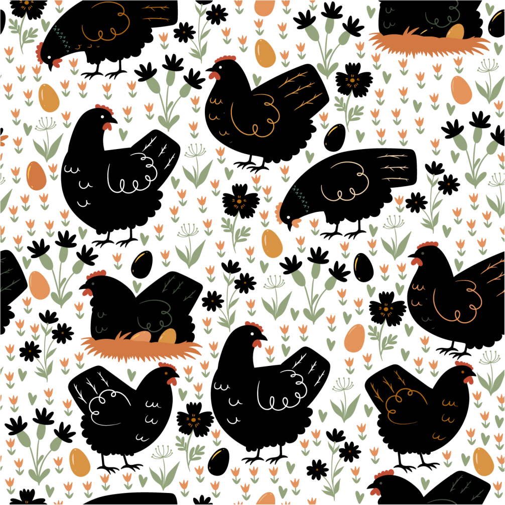 Alfombra vinílica animales gallinas en blanco y negro - TenVinilo