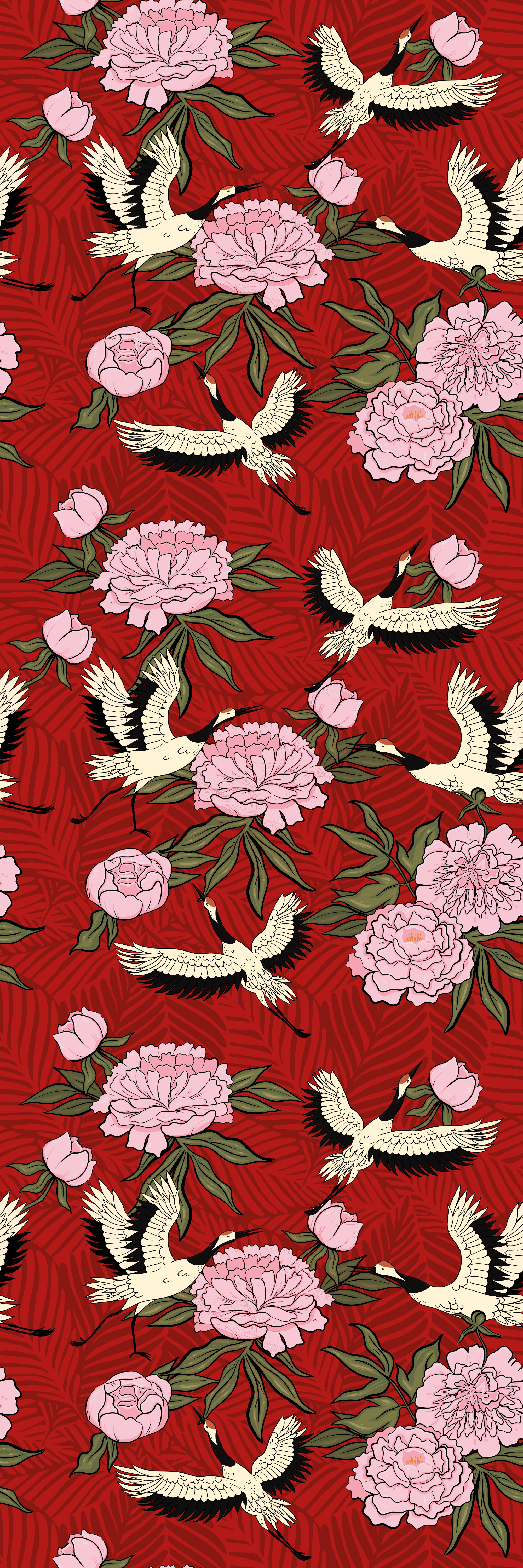 Alfombra vinílica animales pájaros blancos sobre rojo - TenVinilo