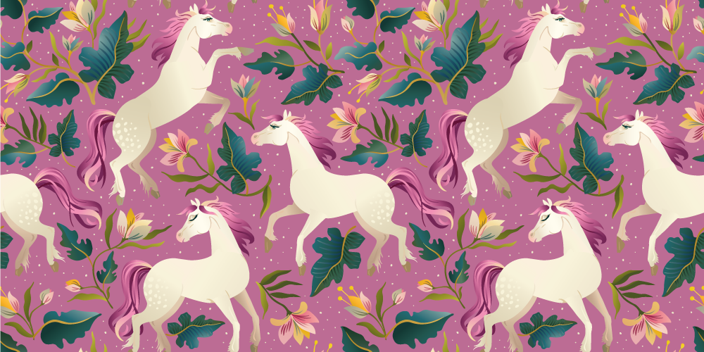 Alfombra vinílica animales diseño de caballo floral rosa - TenVinilo