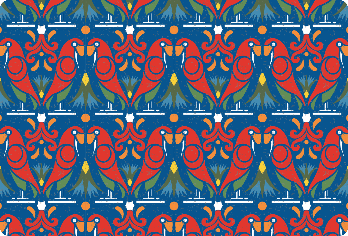 Alfombra vinílica animales diseño floral fondo azul - TenVinilo