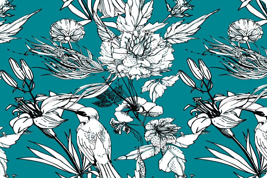 Alfombra vinílica animales patrón elegante aves blancas - TenVinilo