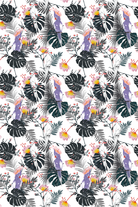 Alfombra vinílica animales loros rojos y morados - TenVinilo