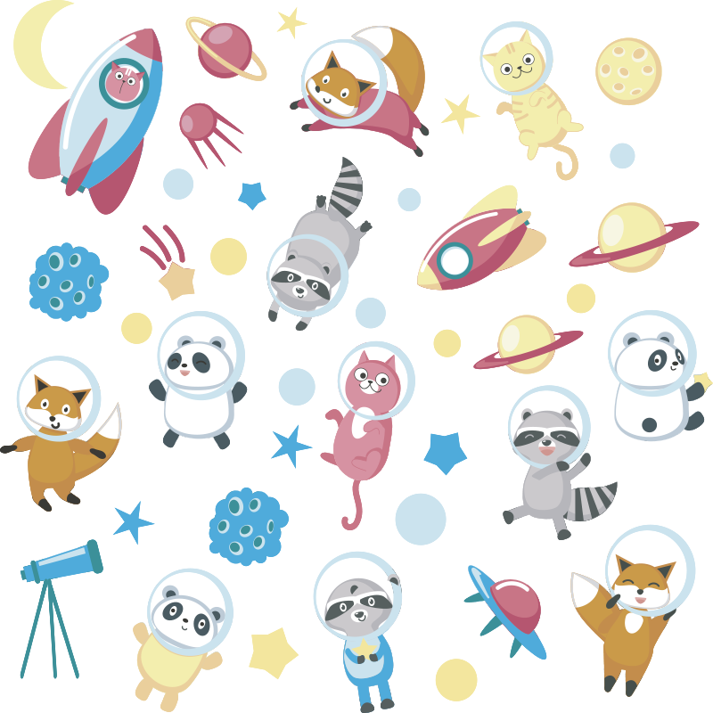 Alfombra vinílica animales astronautas adorables - TenVinilo