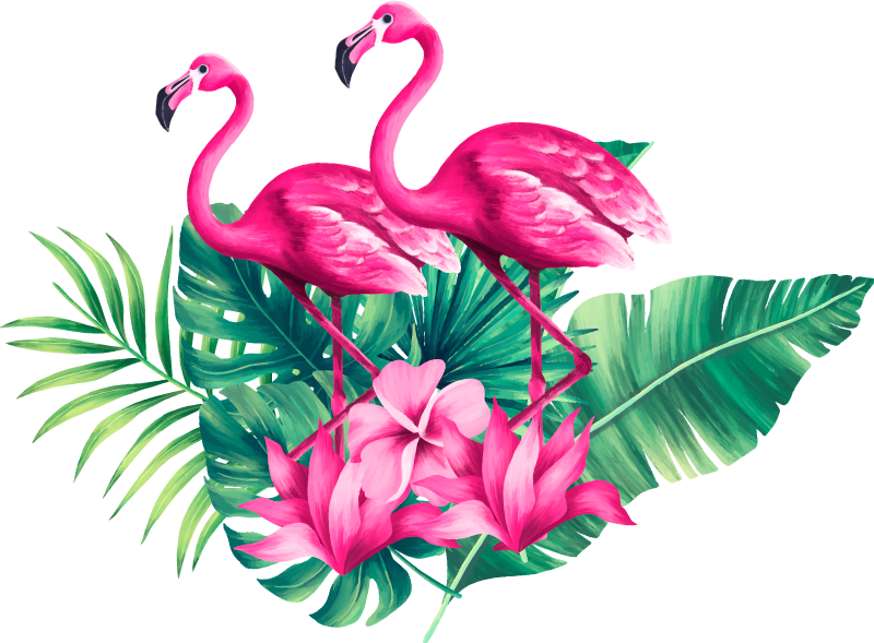 Alfombra vinílica animales flamencos y follaje - TenVinilo
