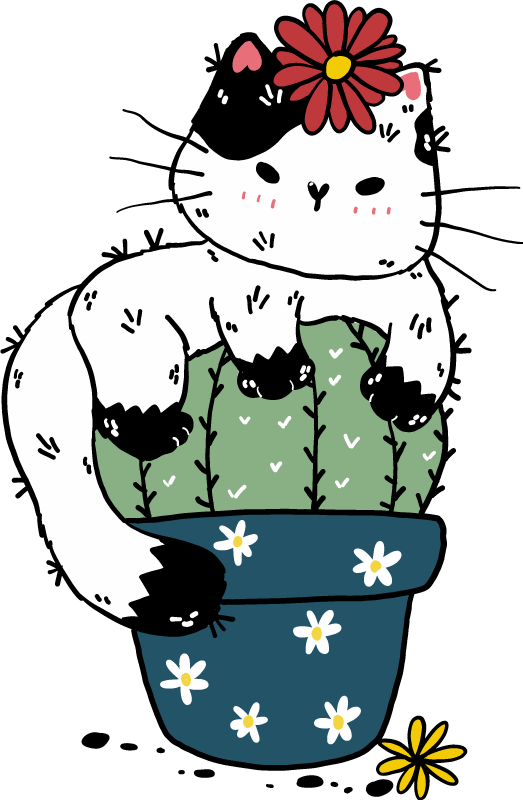Alfombra vinílica animales gato juguetón cactus - TenVinilo