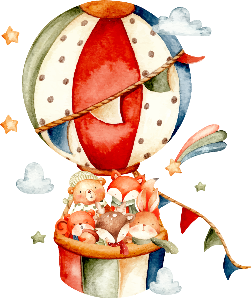 Alfombra vinílica animales colgando de globos coloridos - TenVinilo