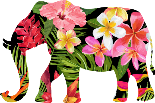 Alfombra vinílica animales elefante floral silueta - TenVinilo