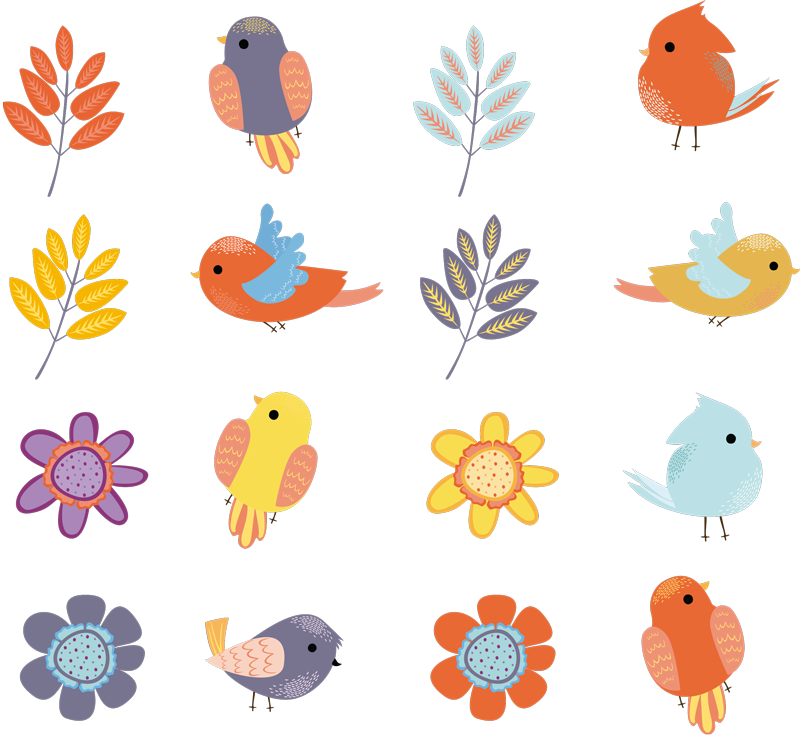 Alfombra vinílica flores set de pájaros primaverales - TenVinilo