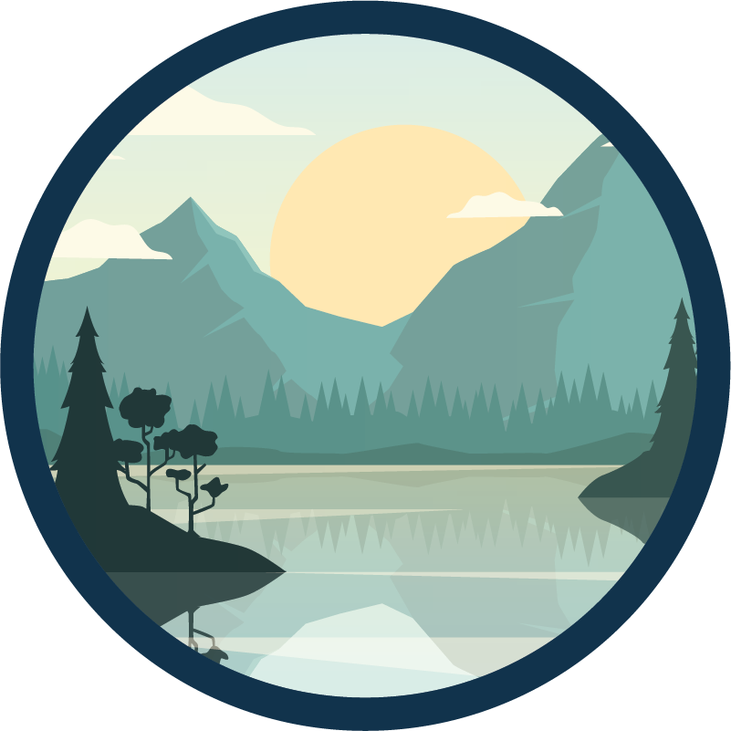 Alfombra vinílica flores silueta de montaña y lago - TenVinilo