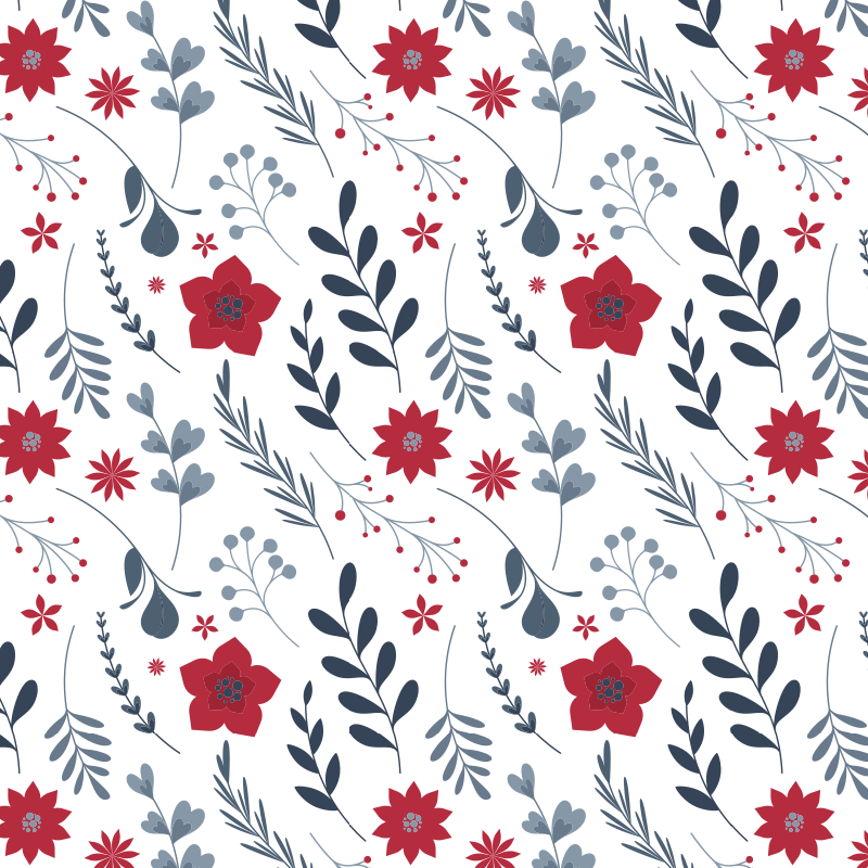 Alfombra vinílica flores patrón floral rojo y blanco - TenVinilo
