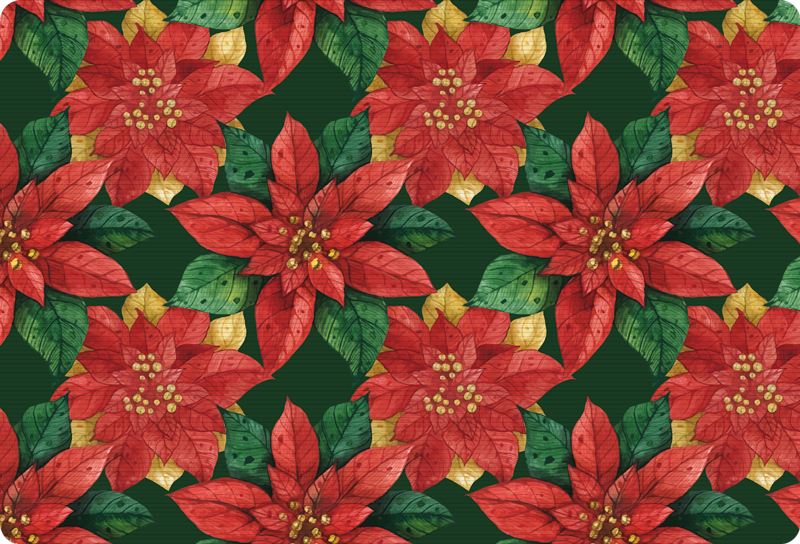 Alfombra vinílica flores patrón navideño rojo y verde - TenVinilo