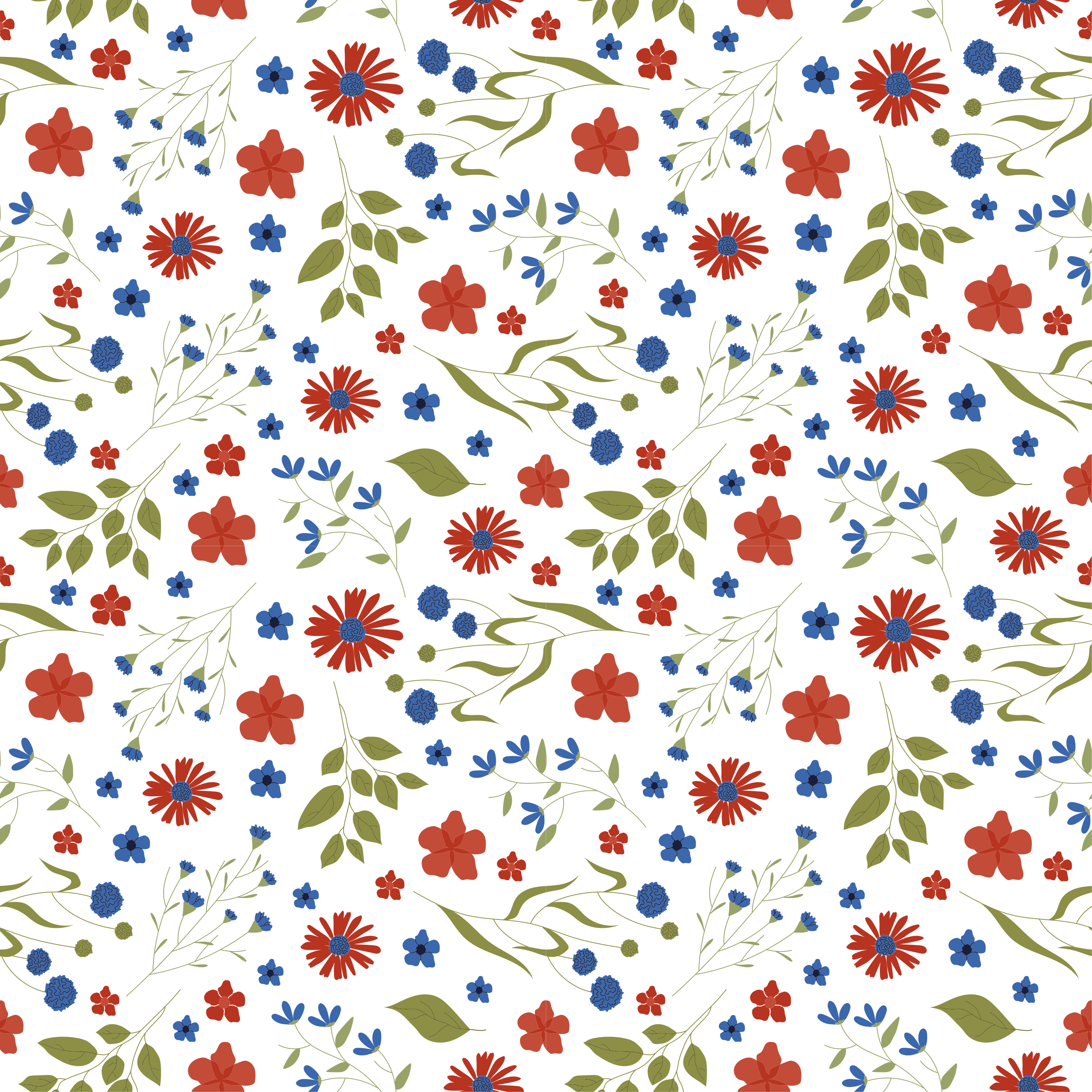Alfombra vinílica flores patrones de jardín azules y rojos - TenVinilo