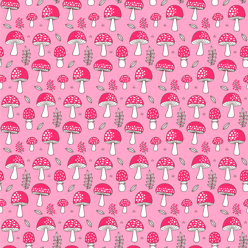 Alfombra vinílica flores setas y plantas sobre fondo rosa - TenVinilo