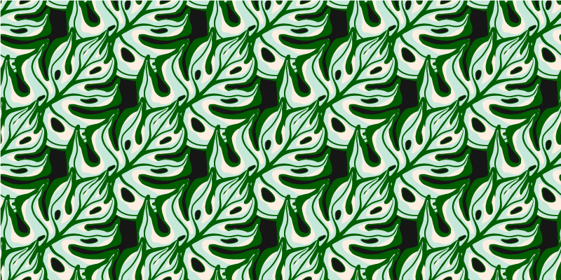 Alfombra vinílica flores patrón de flora negra y verde - TenVinilo