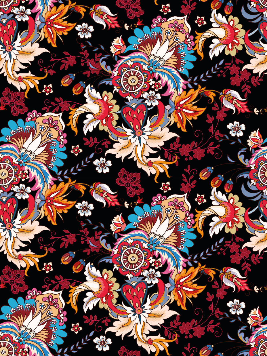 Alfombra vinílica flores arte folclórico étnico colorido - TenVinilo