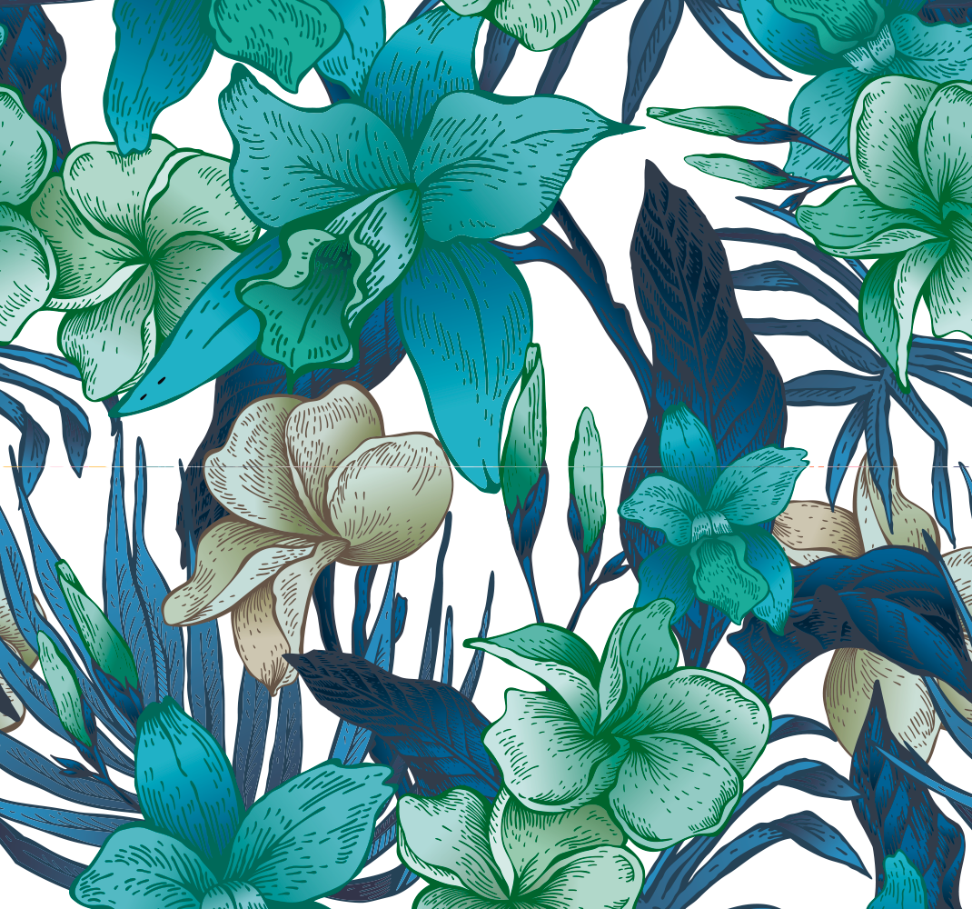 Alfombra vinílica dormitorio hojas tropicales azules - TenVinilo