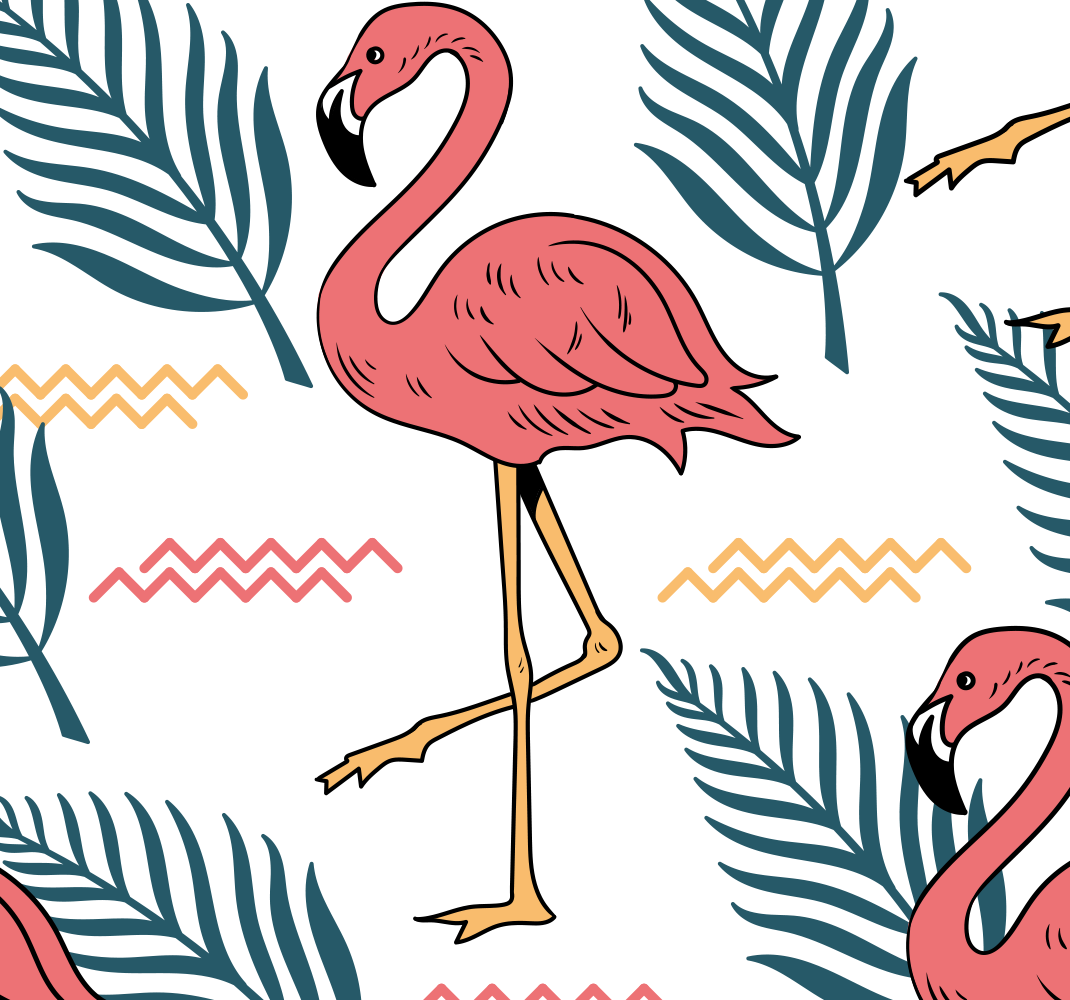 Alfombra vinílica dormitorio hojas tropicales con flamencos - TenVinilo