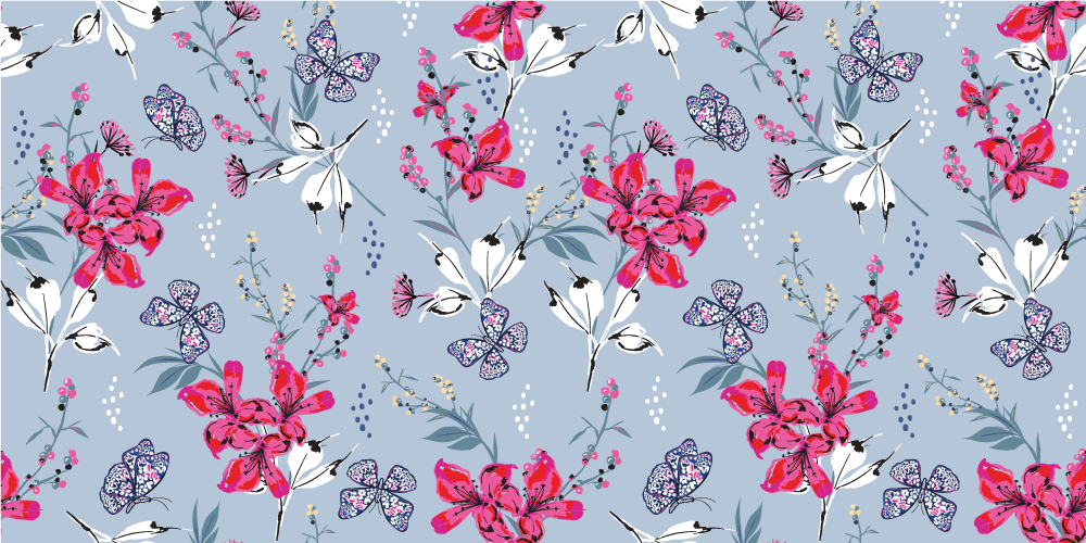 Alfombra vinílica naturaleza patrón de mariposas floral - TenVinilo