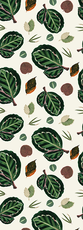 Alfombra vinílica dormitorio hojas de maranta verde y roja - TenVinilo