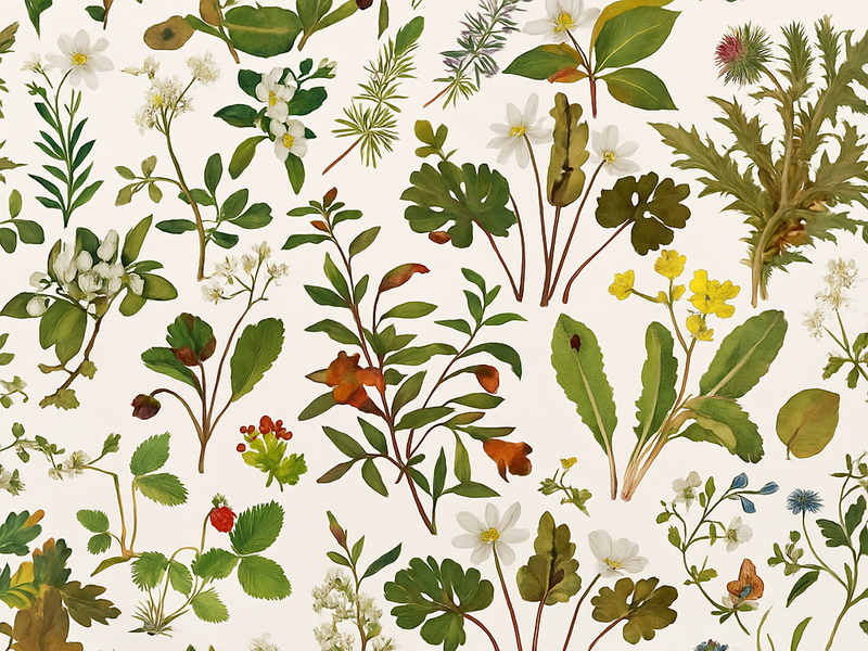 Alfombra vinílica dormitorio diseño botánico fondo blanco - TenVinilo