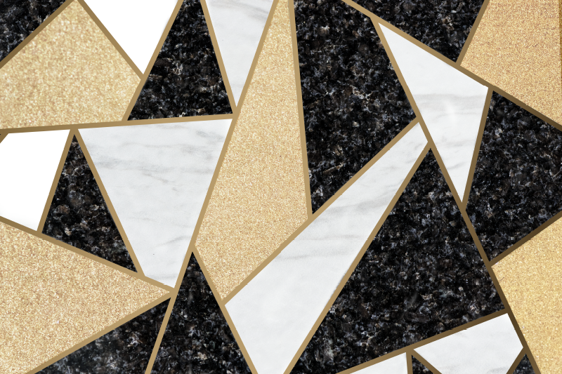 Alfombra de vinilo geométrica baldosas mármol negro y blanco - TenVinilo