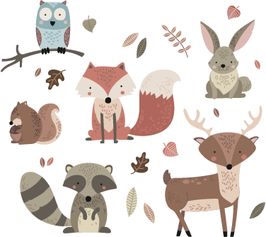 Alfombra de vinilo infantil stickers de animales otoñales - TenVinilo
