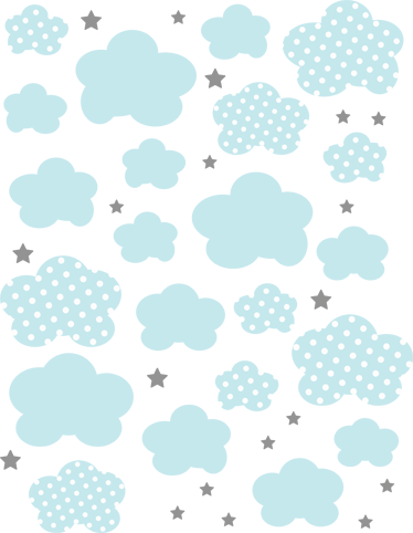 Alfombra de vinilo infantil nubes azules y estrellas grises - TenVinilo