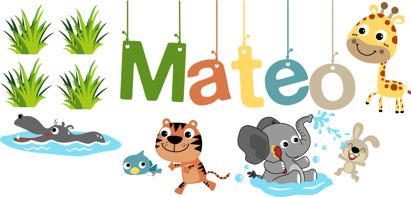 Alfombra de vinilo infantil con nombre animales de la selva - TenVinilo
