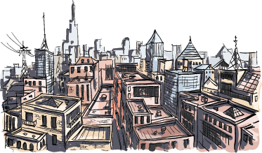 Alfombra vinílica dormitorio aquarella ciudad - TenVinilo