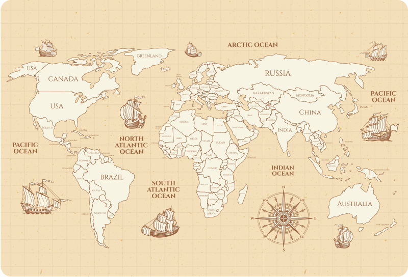 Alfombra de vinilo mapamundi mapa antiguo con países - TenVinilo