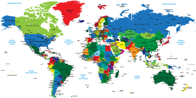 Alfombra de vinilo mapamundi carte du monde en couleur - TenVinilo