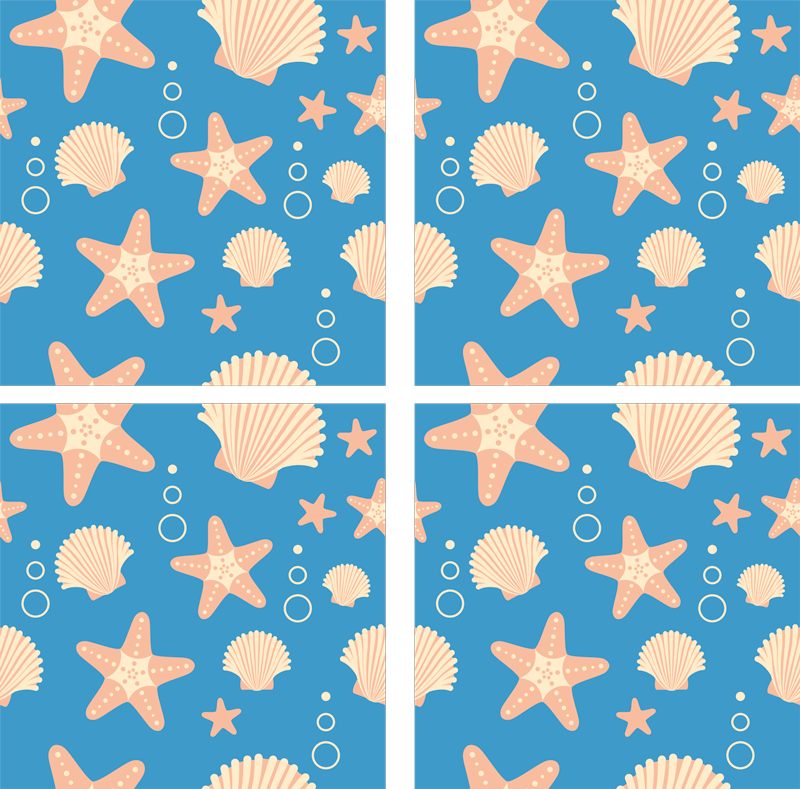 Alfombra vinílica baño estrellas de mar y conchas - TenVinilo