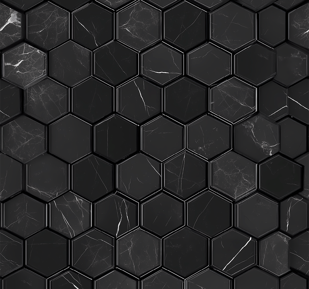 Alfombra vinílica baño hexágono negro - TenVinilo
