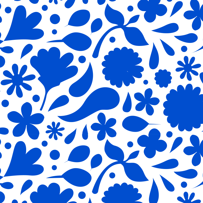 Alfombra vinílica cocina flores diversas azul delft - TenVinilo