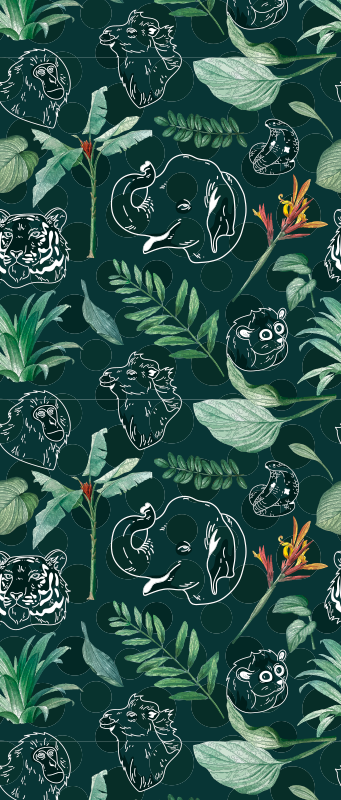 Alfombra vinílica dormitorio animales y árboles coloridos - TenVinilo