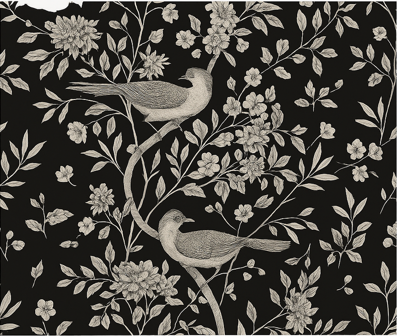 Alfombra vinílica dormitorio Árbol gris con flores y pájaros - TenVinilo