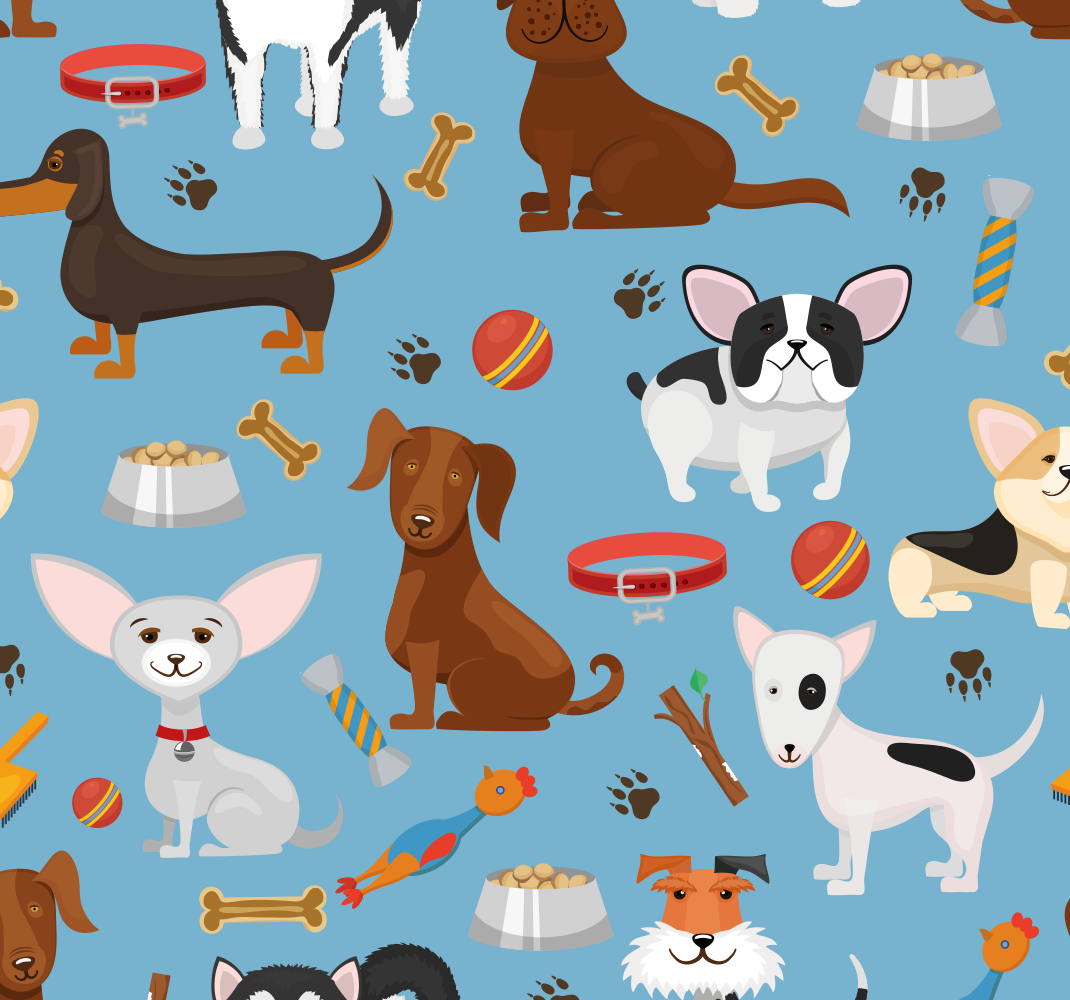 Alfombra vinílica dormitorio fondo azul con perros - TenVinilo