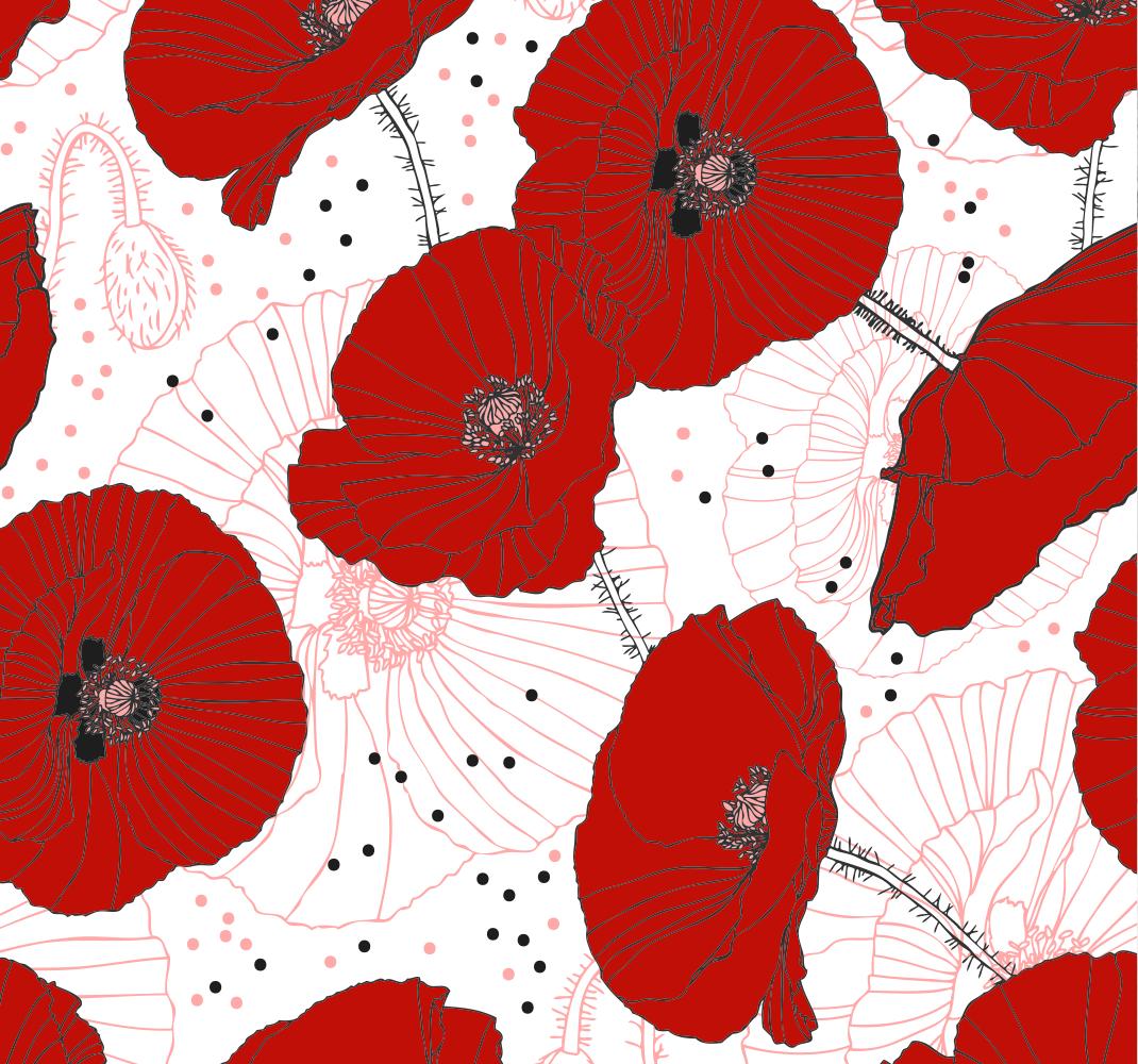 Alfombra vinílica naturaleza dibujo y flores rojas - TenVinilo